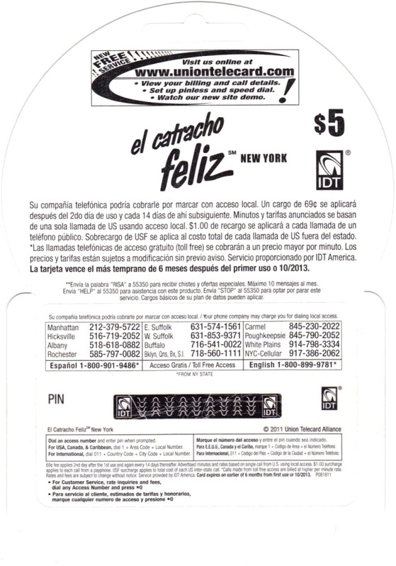 El Catracho Feliz phone card back