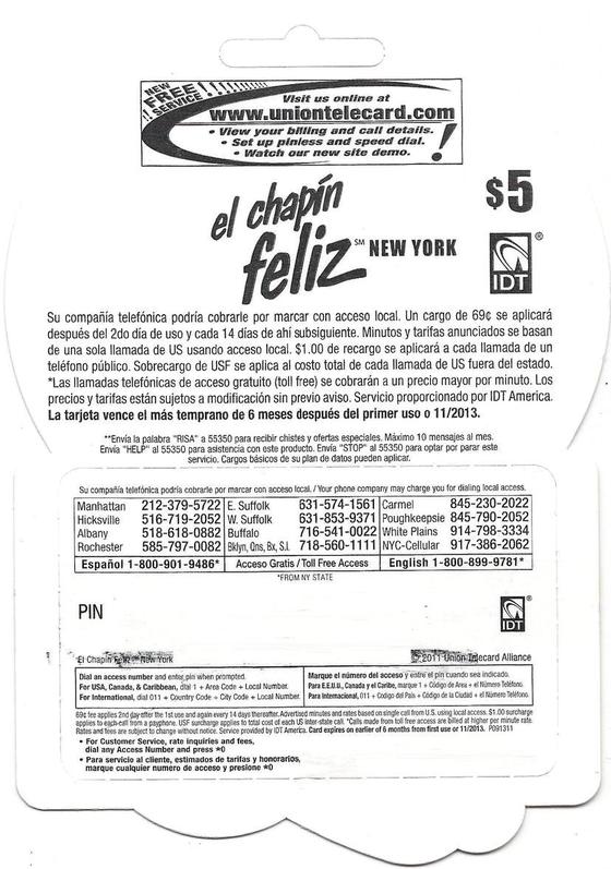 El Chapin Feliz 5 phone card back