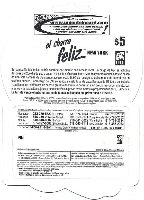 El Charro Feliz 5 phone card