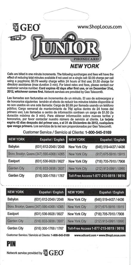 Junior phone card back