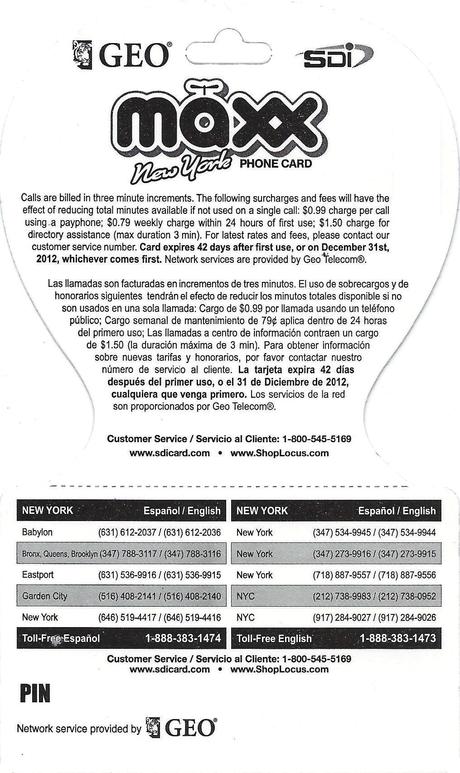 Maxx phone card back